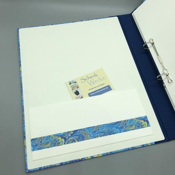 Ringbuch A4 Ordner Hefter marmoriert blau Ringmechanik Steckfach