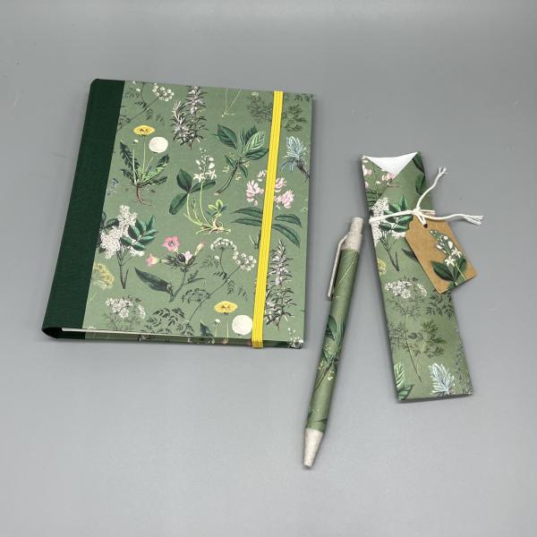 Notizblock in fester Hülle – Motiv Herbarium mit passendem Kugelschreiber als Geschenkidee im Set