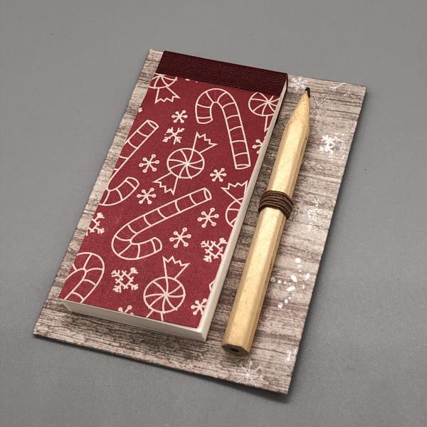 Block Notizen Miniformat Stift rot braun Zuckerstangen