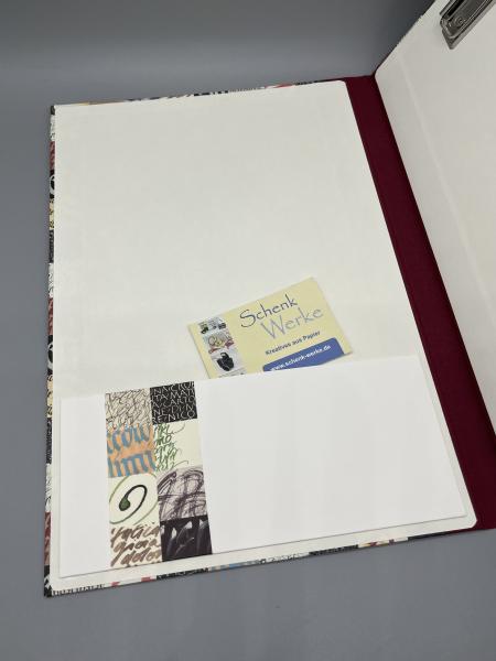 Buchbinderei Mappe Klemmbrett Quadrate Schriftarten Mosaik rot Innenseite Steckfach FürElise