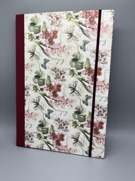 Buchbinderei Mappe Klemmbrett Blumen Schmetterlinge rot Vorderseite