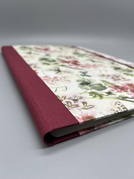 Buchbinderei Mappe Klemmbrett Blumen Schmetterlinge rot Recycling Bindung Buchleinen