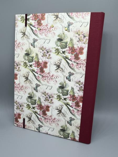 Buchbinderei Mappe Klemmbrett Blumen Schmetterlinge rot Rückseite