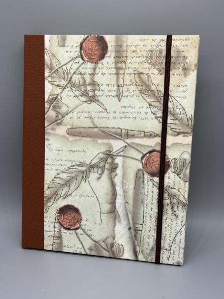 Klemme Mappe A5  Frontdeckel Tuschfedern Handschriften Wachssiegel  braun