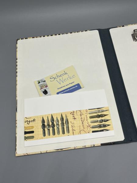 Mappe innen Steckfach Tuschfedern beige grau A5 leer