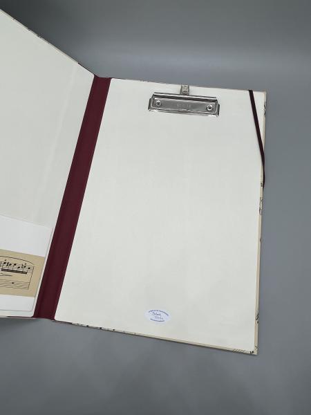 Buchbinderei Mappe Klemmbrett Musik Noten Klaviermusik Recycling Innenseite Klemmvorrichtung