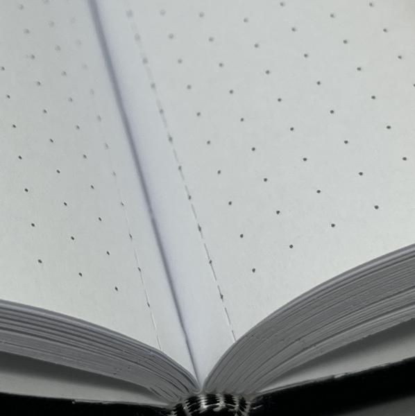 Detailansicht punktkarierte Seiten, hochweiß, mit Mikroperforation