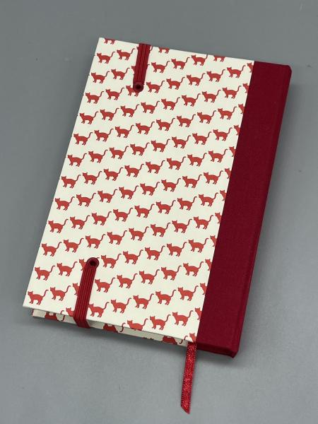 Tagebuch Buch Leinenrücken  Rückseite handgebunden rot Katzen