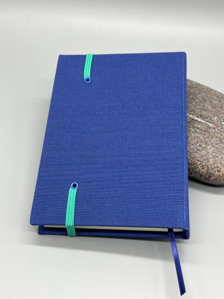 Notizbuch 9×14 cm Marmoriert Ganzband – rückwärtiger Deckel komplett in Leinen, Gummiband, Lesebändchen