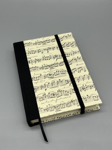 Buch Leinenrücken Gummiband handgebunden Notizen Musik Noten schwarz