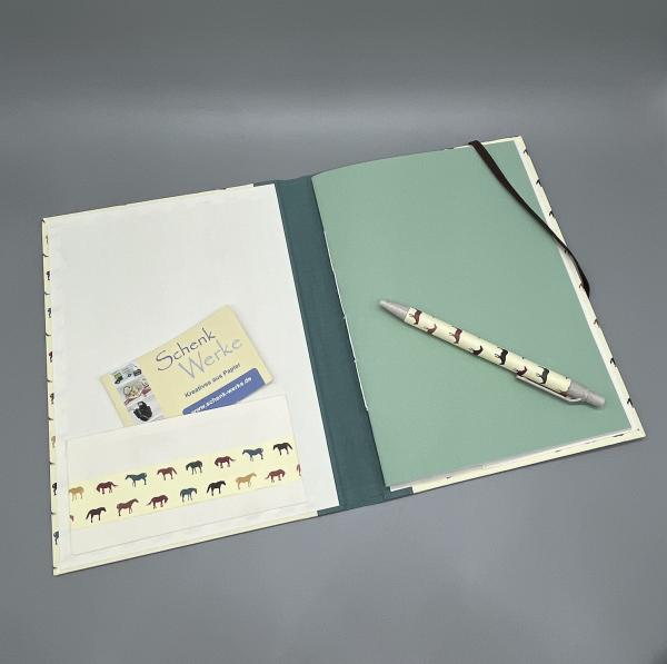 Notizen A5 Leinenrücken auswechselbar Heft Innenseite mint Stift