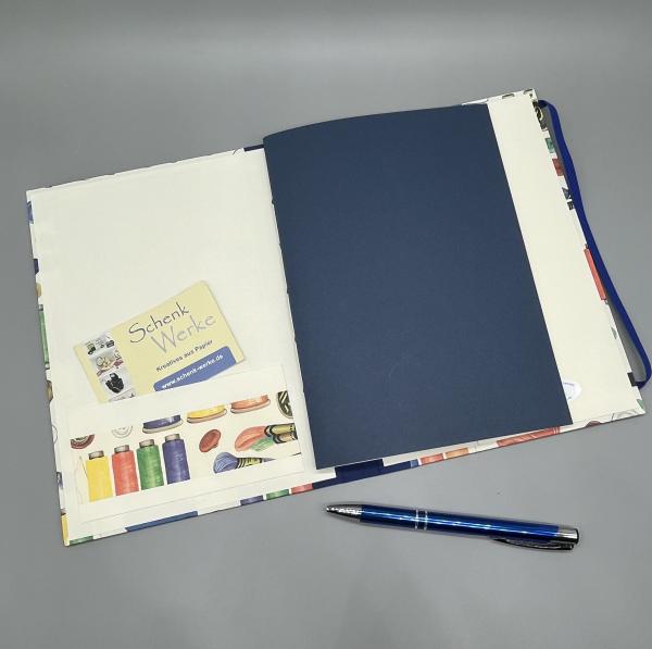 Notizen A5 Leinenrücken auswechselbar Heft blau Steckfach Wechselheft Notizheft Stift