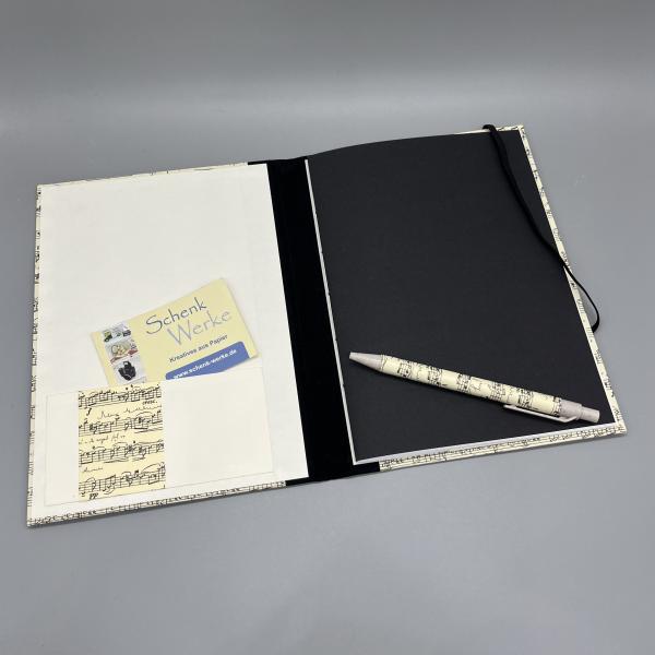 Notizen A5 Leinenrücken auswechselbar Heft Steckfach Stift Notizheft schwarz Noten