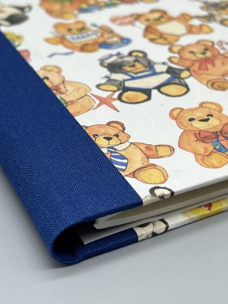 Notizen A5 auswechselbar Heft  Detail Leinenrücken blau Teddybären