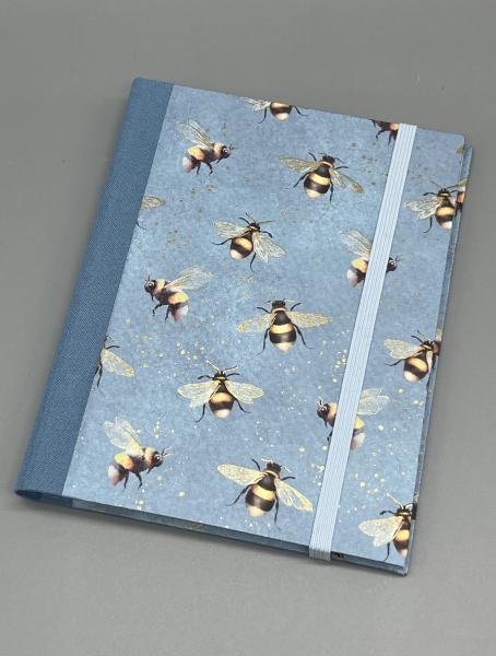 Notizen A6 Leinenrücken auswechselbar Heft blau  Bienen Vorderseite