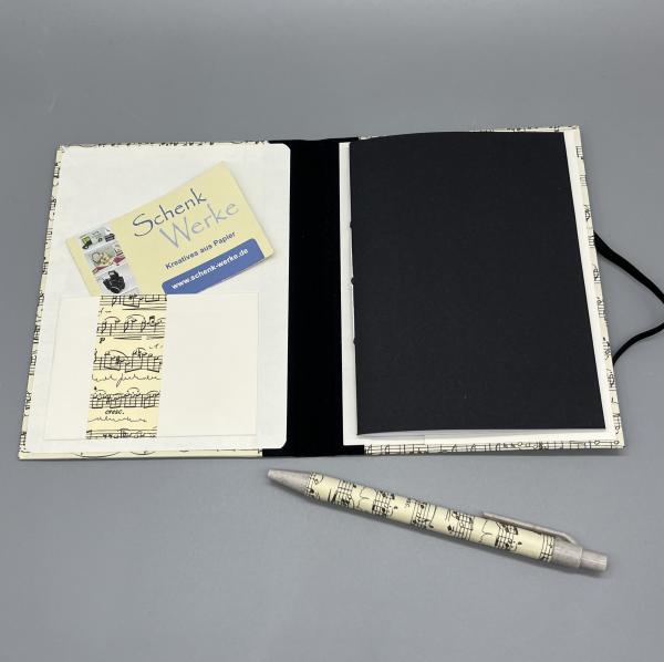 Notizen A6 Leinenrücken auswechselbar Heft Steckfach Stift Notizheft schwarz Noten