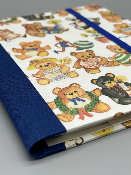 Notizen A6 auswechselbar Heft  Detail Leinenrücken blau Teddybären