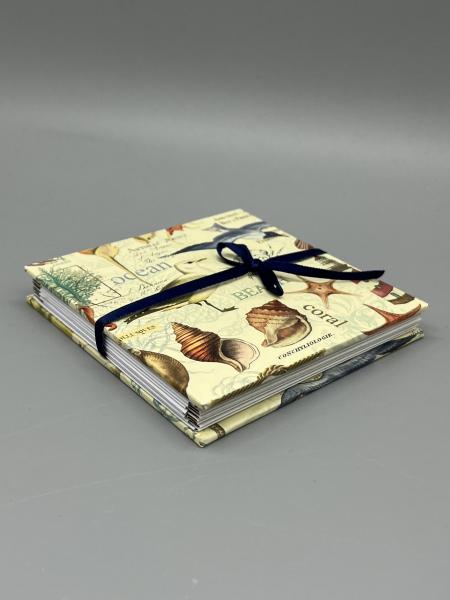 Buch Sammeltaschen Satinband handgebunden Notizen Steckfächer Seiten sammeln maritim  geschlossen Schleife