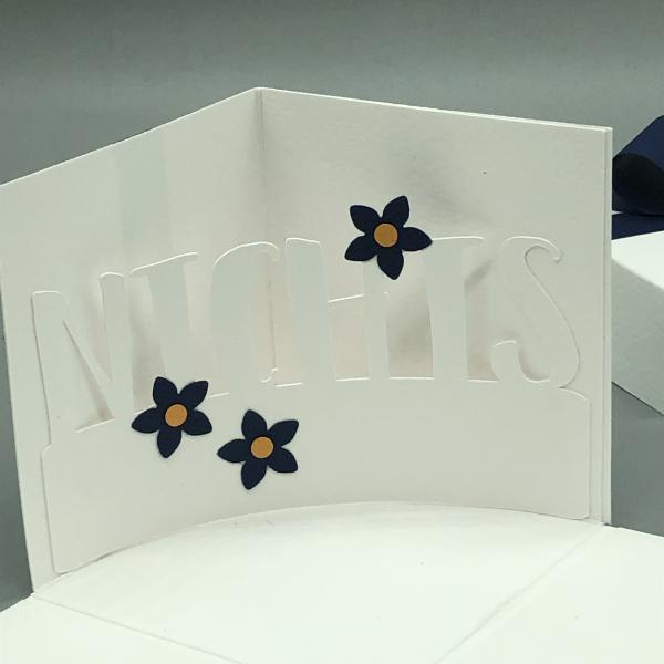 Geschenkschachtel leer weiß Überraschung blau Blumen nichts