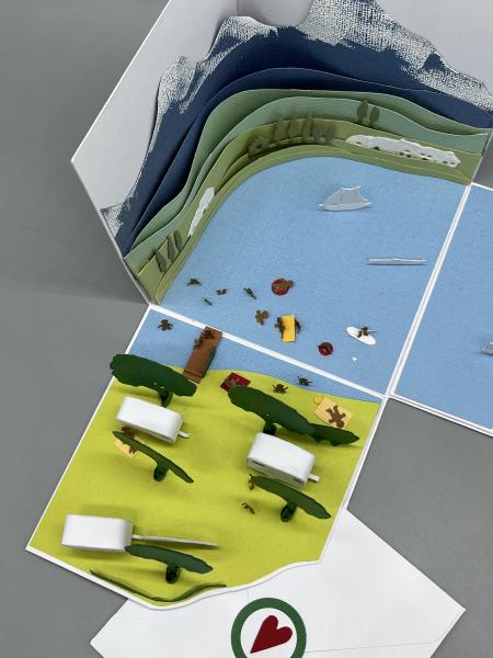 Geschenk Schachtel Überraschung Reise Badestrand Wohnwagen Draufsicht