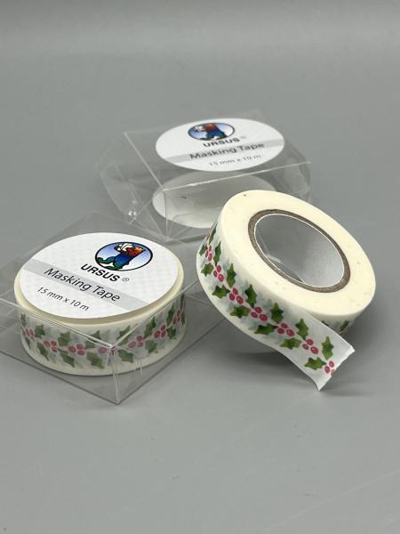Klebeband Reispapier weiß weihnachtlich Blätter Beeren Verpackung Rollen
