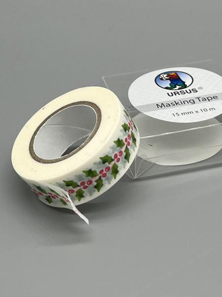 Klebeband Reispapier weiß weihnachtlich Blätter Beeren Verpackung