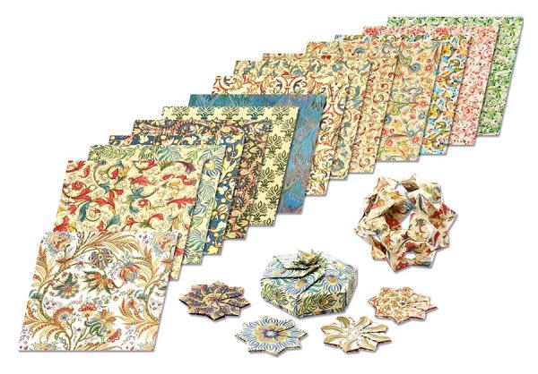 Bastelpapier Falten Weihnachten Geschenkpapier bunt florentinisch  quadratisch Muster Beispiele