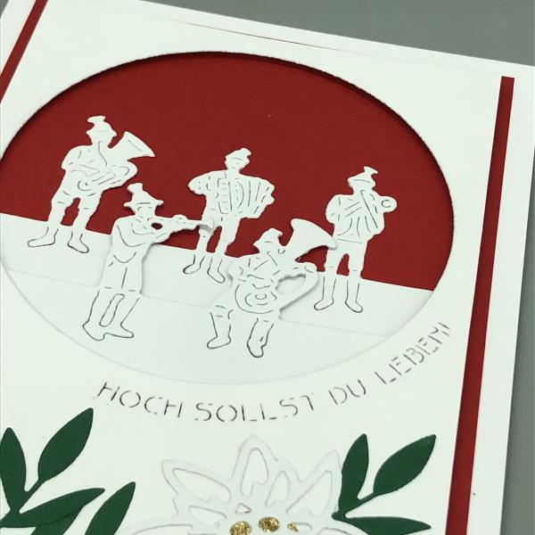 Karte Geburtstag Jubiläum A6 rot weiß Kapelle Text