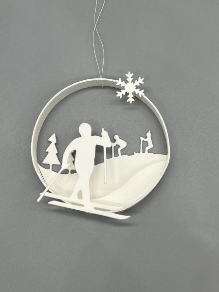 Dekoration Baumbehang rund weiß winterlich  Langlauf