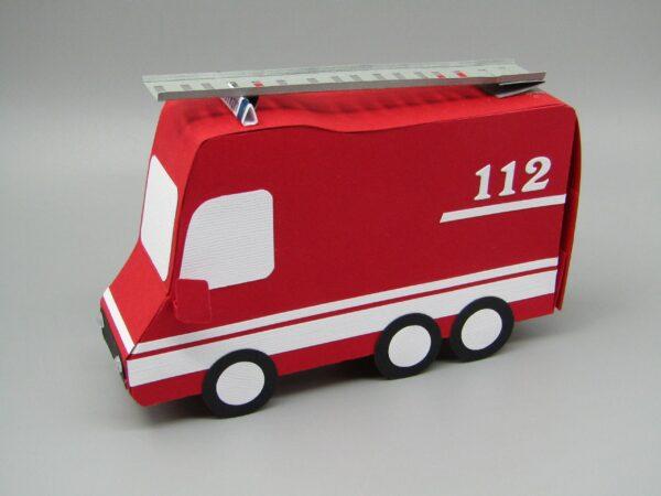 Geschenkschachtel Verpackung Gutschein Symbol Notfallfahrzeug Leiterwagen Feuerwehr
