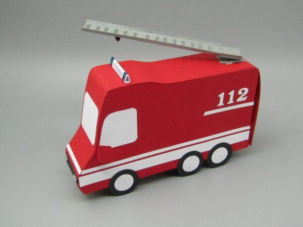Geschenkschachtel Verpackung Gutschein Symbol Notfallfahrzeug Leiterwagen Feuerwehr Drehleiter