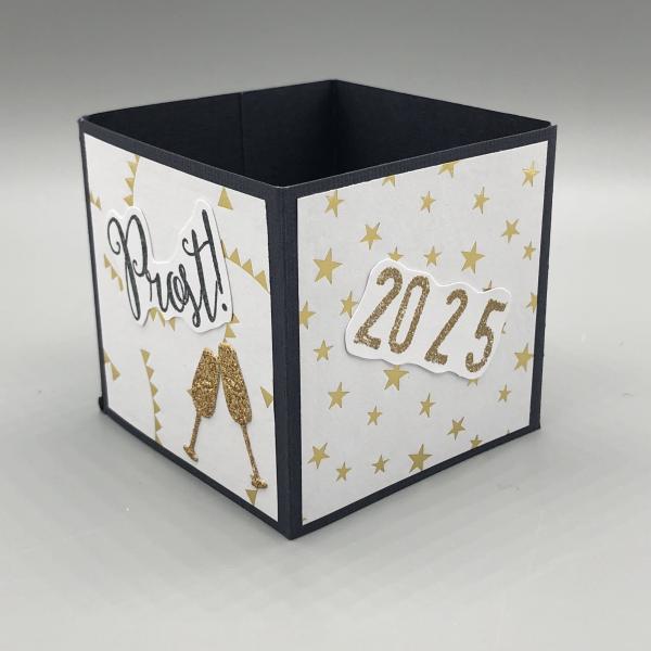 Neujahrskarte Silvester Würfel weiß gold Prost
